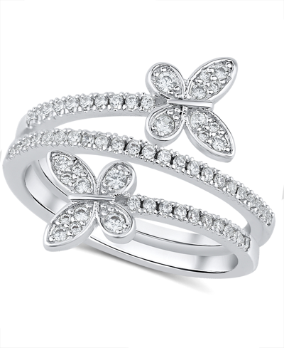 And Now This Cubic Zirconia (0.85 Ct.t.w.) Pave Bypass Butterfly Ring In Fine Silver Plated