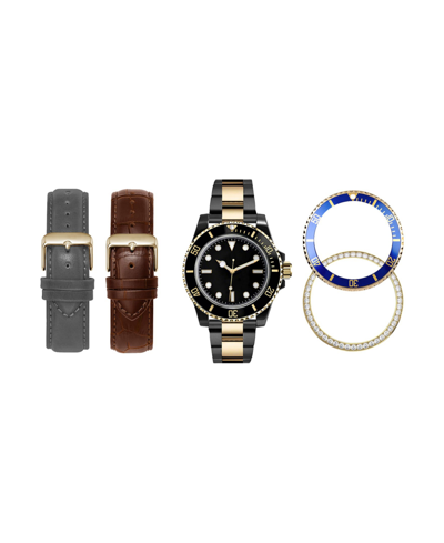 American Exchange Mixit Men's Watch Two-tone Metal Alloy Bracelet Watch 41mm Gift Set, 5 Piece