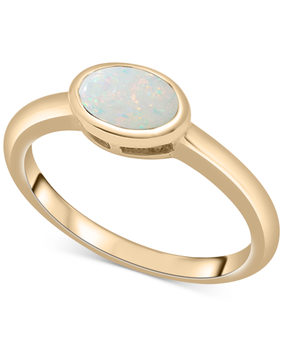 Macy's Lab-grown Morganite Oval Bezel Ring (5/8 Ct. T.w.) In 14k Rose Gold-plated Sterling Silver (also In In Opal