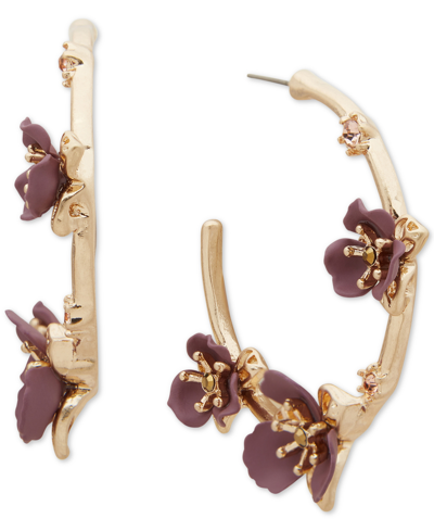 Lonna & Lilly Gold-tone Medium Crystal & Color Flower C-hoop Earrings, 1.56" In Wine