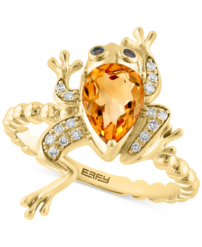 Effy Collection Effy Multi-gemstone (1-1/3 Ct. T.w.) & Diamond (1/20 Ct. T.w.) Frog Ring In 14k Gold In Multi Gemstone