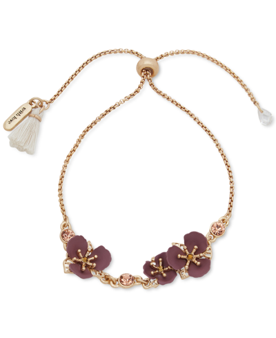 Lonna & Lilly Gold-tone Crystal & Color Flower Slider Bracelet In Wine