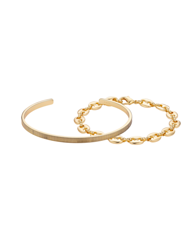 Unwritten Cuff And Gucci Chain Bracelet Duo Set, 2 Piece In Gold Flash-plated