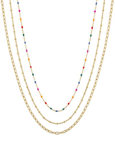 Unwritten Multi Colored Enamel Bead, Beaded, And Link Chain Necklace Set, 3 Piece In Gold Flash-plated