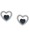 Macy's Blue Diamond (1/3 Ct. T.w.) & White Diamond (1/6 Ct. T.w.) Double Heart Stud Earrings In Sterling Si In Sterling Silver