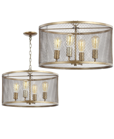 Jonathan Y Pen 4-light Adjustable Industrial Mesh Led Chandelier In Gold-tone