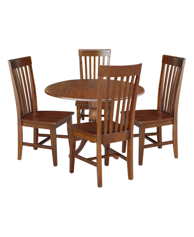 International Concepts 42" Dual Drop Leaf Table With 4 Slat Back Dining Chairs In Espresso