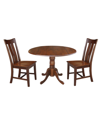 International Concepts 42" Dual Drop Leaf Table With 2 Splat Back Dining Chairs In Espresso