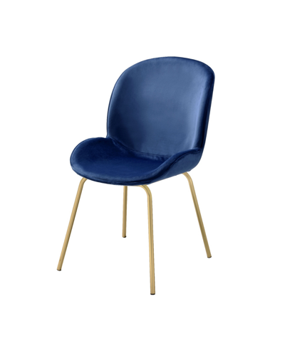 Acme Furniture Chuchip Side Chair In Blue Velvet And Gold-tone