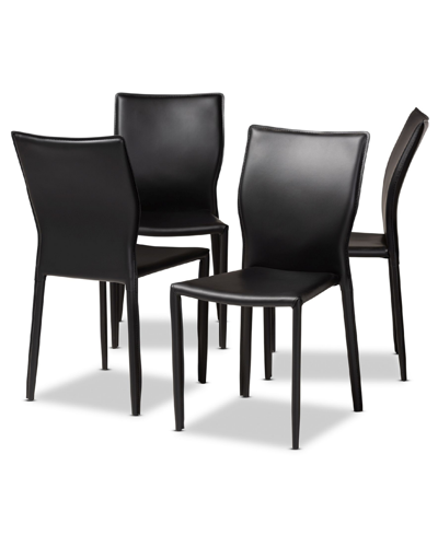 Baxton Studio Heidi Modern And Contemporary Faux Leather Upholstered 4 Piece Dining Chair Set In Black