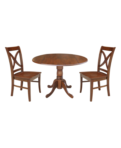 International Concepts 42" Dual Drop Leaf Table With 2 Cross Back Dining Chairs In Espresso