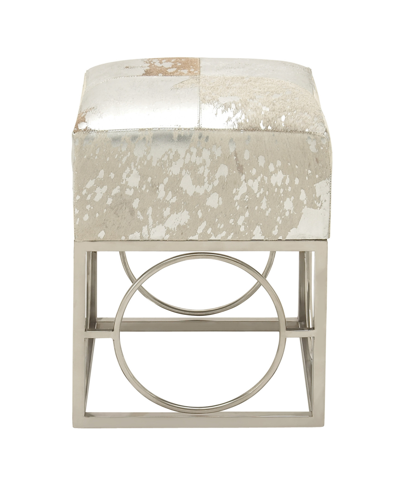 Rosemary Lane Leather Handmade Stool With Foil Paint, 16" X 16" X 22" In Silver-tone