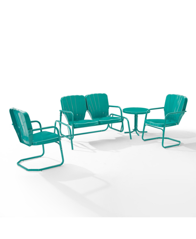 Crosley Ridgeland 4 Piece Outdoor Metal Conversation Set In Turquoise Gloss