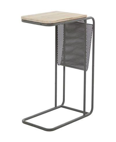 Rosemary Lane Metal Accent Table With Brown Wood Top And Storage, 20" X 12" X 25" In Black