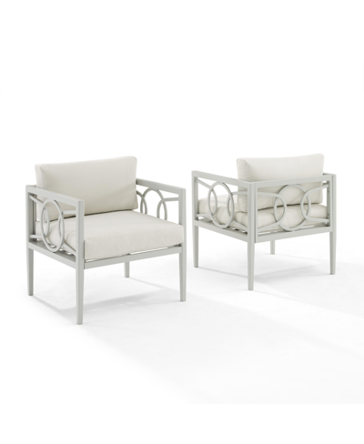 Crosley Ashford 2 Piece Outdoor Metal Armchair Set In White