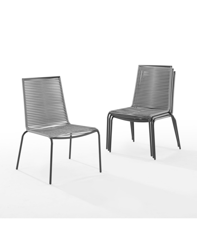 Crosley Fenton 4 Piece Outdoor Wicker Stackable Chair Set In Gray
