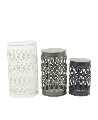 Rosemary Lane 23", 19", 15" Metal Contemporary Geometric Accent Table With Laser Carved Trellis Design, Set Of 3 In Multi Colored