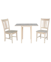 INTERNATIONAL CONCEPTS SMALL DROP LEAF DINING TABLE WITH 2 SPLAT BACK CHAIRS, 3 PIECE DINING SET