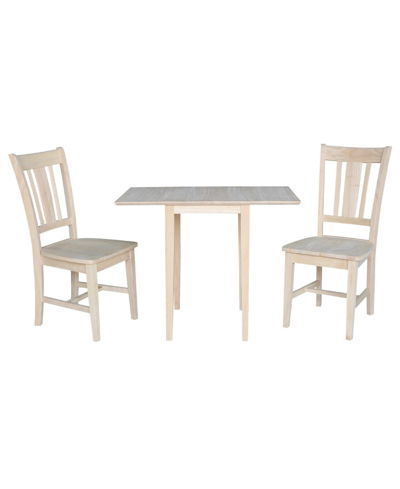 International Concepts Small Drop Leaf Dining Table With 2 Splat Back Chairs, 3 Piece Dining Set In Unfinished
