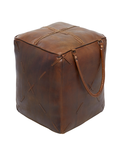 Rosemary Lane Canvas Pouf With Leather Handles, 20" X 20" X 19" In Brown