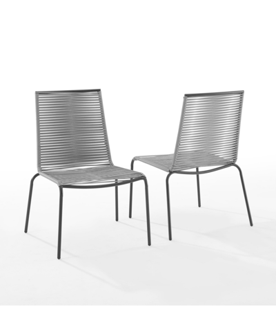 Crosley Fenton 2 Piece Outdoor Wicker Stackable Chair Set In Gray
