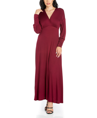 24seven Comfort Apparel Plus Womens Surplice Rayon Maxi Dress In Wine
