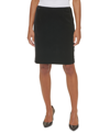 Calvin Klein Petites Womens Tweed Metallic Pencil Skirt In Black