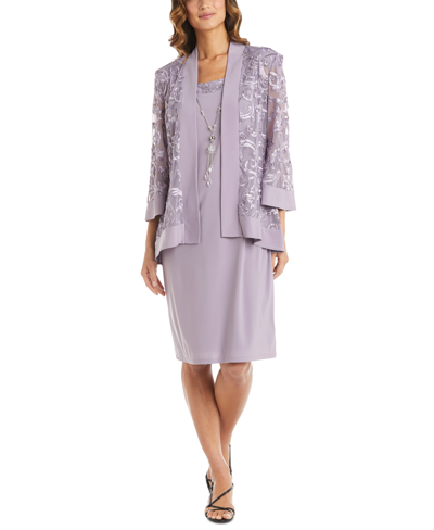 R & M Richards Petite Soutache Dress And Jacket Set With Built In Necklace In Orchid Purple