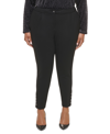 Calvin Klein Plus Size Ponte Pleated Slim-leg Pants In Black