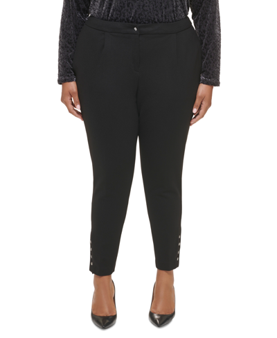 Calvin Klein Plus Size Ponte Pleated Slim-leg Pants In Black