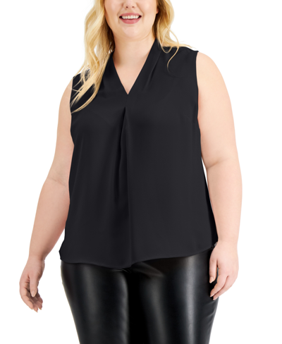 Bar Iii Trendy Plus Size Inverted-pleat Top, Created For Macy's In Black