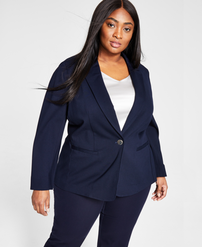 Bar Iii Plus Size One Button Blazer, Created For Macy's In Bar Navy