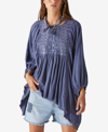Lucky Brand Lace Yoke Cotton Blend Tunic In Nightshadow Blue
