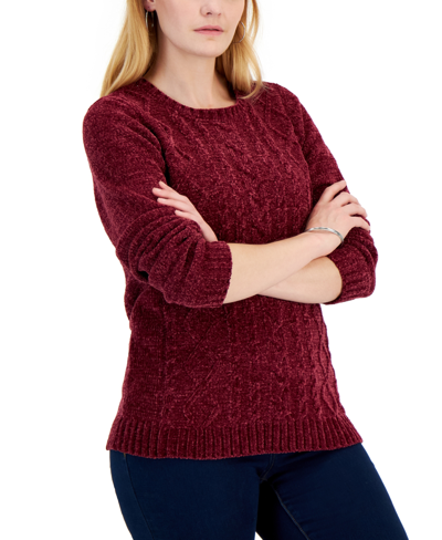 Karen Scott Women's Cable-knit Sweater, Created For Macy's In Ks Merlot