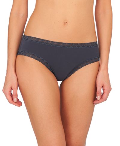 Natori Bliss Girl Comfortable Brief Panty Underwear With Lace Trim In Ash Navy