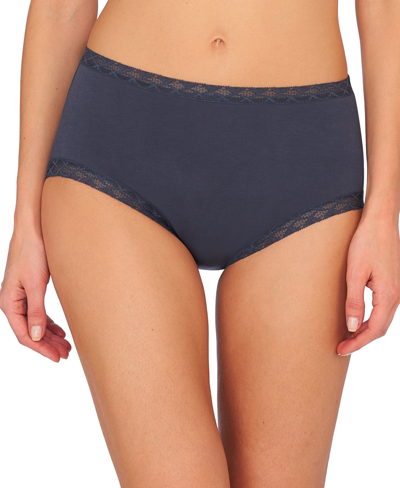 Natori Bliss Lace-trim High Rise Cotton Brief 755058 In Ash Navy