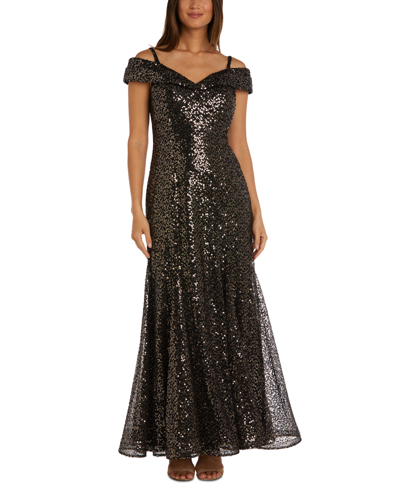 R & M Richards Women's Sequined Off-the-shoulder Gown In Black Nude