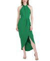 Julia Jordan Knot-neck Tulip-hem Midi Dress In Green