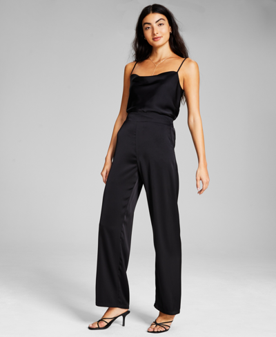 And Now This Women's Satin High-rise Wide-leg Pants In Black