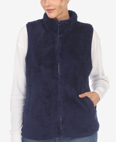 White Mark Women's Zip Up Sherpa Vest In Navy