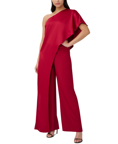 Adrianna Papell Women's One-shoulder Wide-leg Jumpsuit In Red
