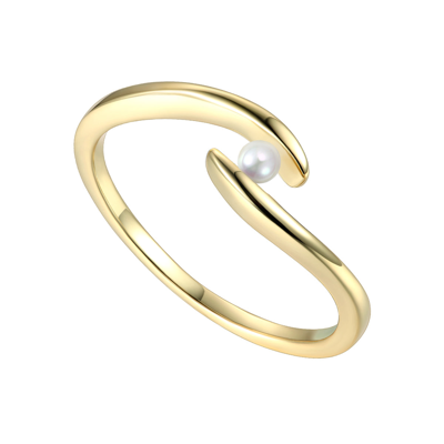 Genevive Sterling Silver 14k Gold Plated With White Freshwater Pearl Ocean Wave Stacking Ring In Yellow