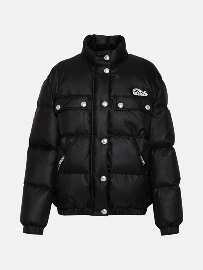 Alessandra Rich Logo-embroidered Puffer Coat In Black