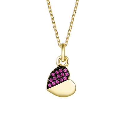 Rachel Glauber Rg Children's 14k Yellow & Black Gold Plated With Ruby Cubic Zirconia Mini Heart Pendant Necklace In Multi