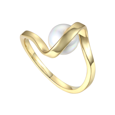 Genevive Sterling Silver 14k Gold Plated With 7mm White Freshwater Pearl Promise Stacking Ribbon Ring