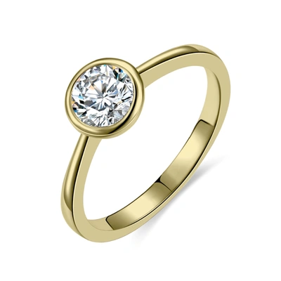 Rachel Glauber Rg White Gold Plated With Diamond Cubic Zirconia Bezel Solitaire Ring In Yellow