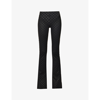 Misbhv All Over Monogram Slit Hem Flared Trousers In Black