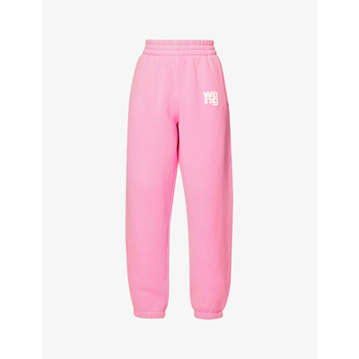 Alexander Wang Essential Brand-print Cotton-blend Jogging Bottoms In Pink Glo