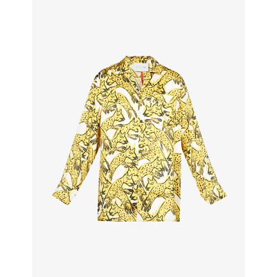 Az Factory + Thebe Magugu Amigos Jumping Printed Recycled Silk-twill Shirt In Ivory Yellow