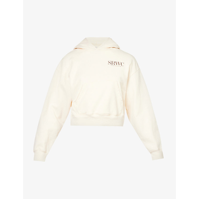 Sporty And Rich Upper East Side Logo-print Cotton-jersey Hoody In Cream Chocolate